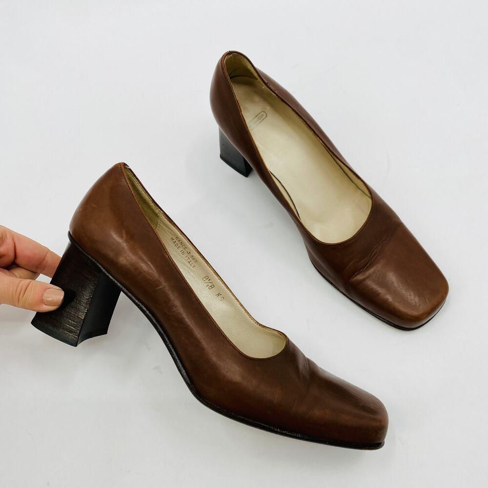Coach vintage chocolate brown square toe block heels‎